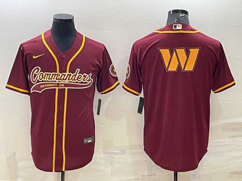 Men%27s Washington Commanders Burgundy Team Big Logo With Patch Cool Base Stitched Baseball Jersey->customized nhl jersey->Custom Jersey